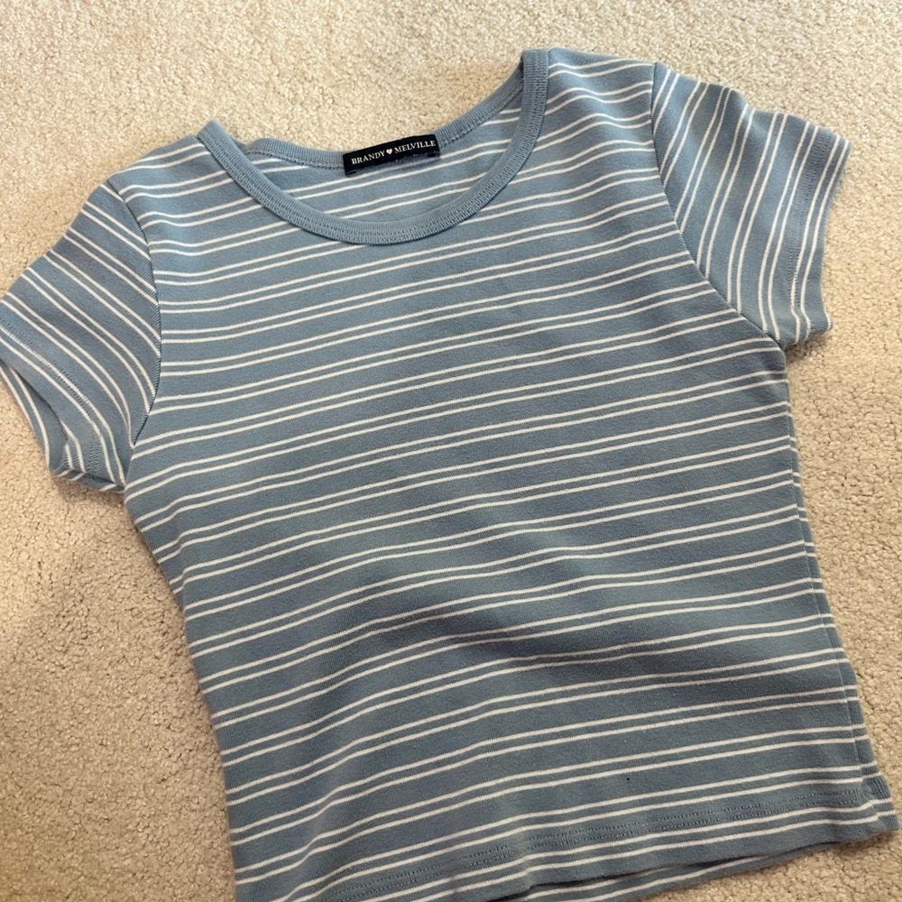 Brandy Melville Sky Blue and White Striped Tee